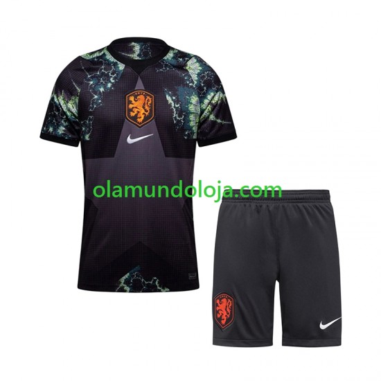 Camisola Países Baixos Guarda-redes Criança Equipamento Segundo Copa do Mundo 2026 Manga Curta
